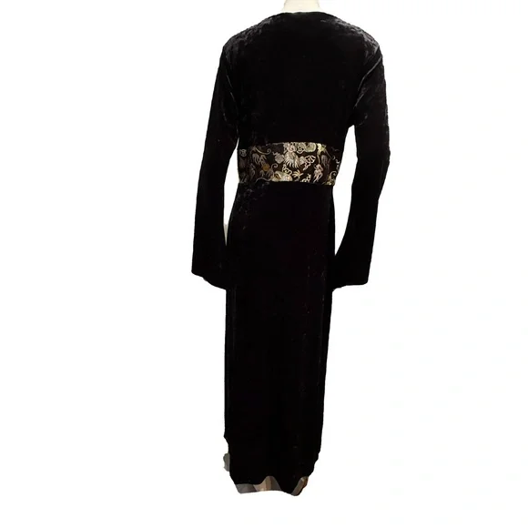 Vintage Miss Me Black Velvet Dragon Robe Size L Embroidered Waist - Picture 2 of 10